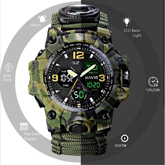 23-in-1 Survival Military Digital Watch, Mens Tactical Multi-Functional *NEW* - Picture 3 of 8